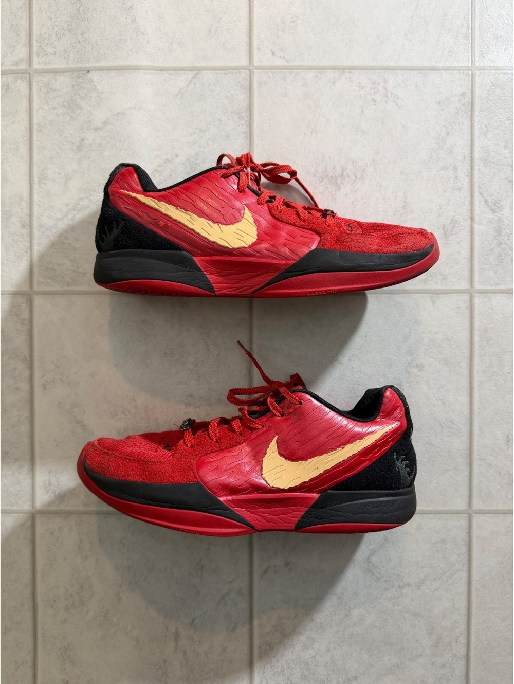 Nike Basketball Shoes Red and Black with Yellow Swoosh